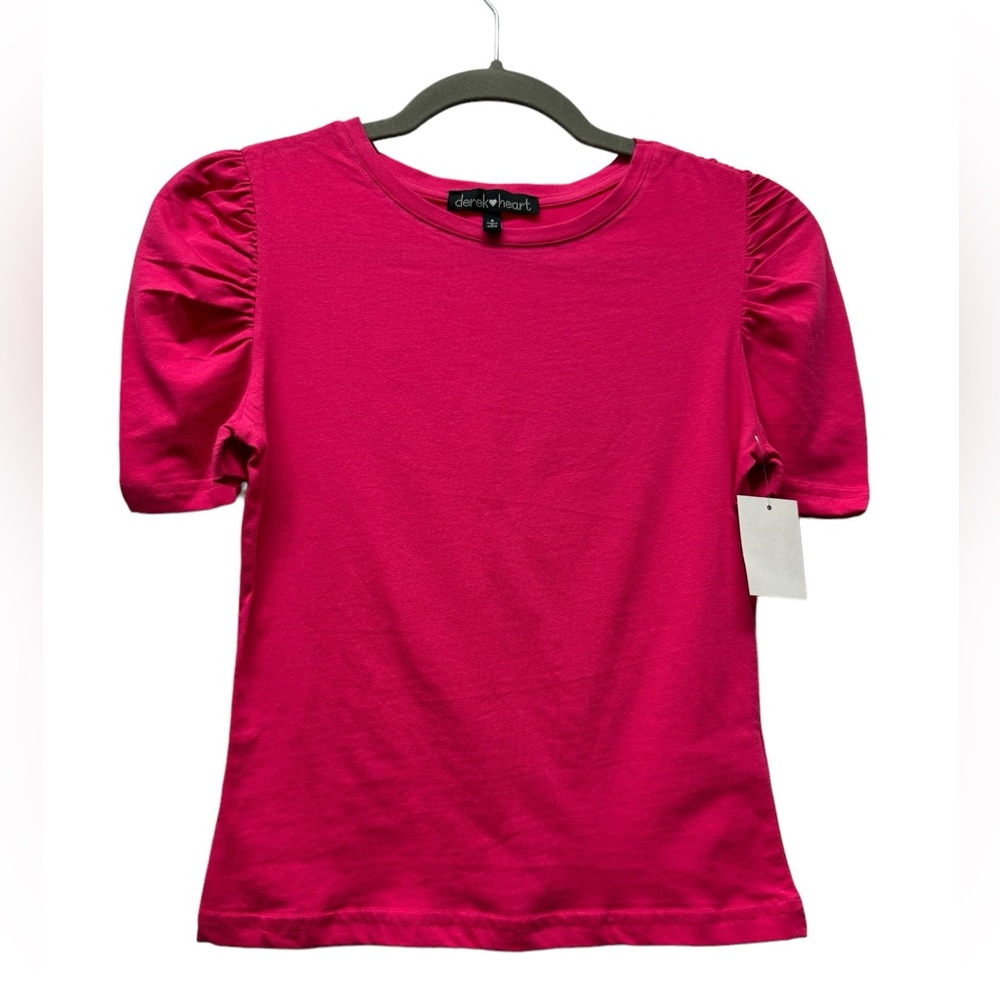 New! Derek Heart short sleeve blouse, puff sleeves, cotton, pink, girl's small
